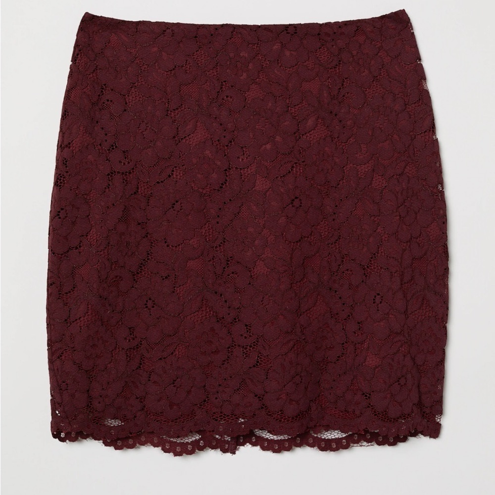 H&M Burgandy Lace Mini Skirt